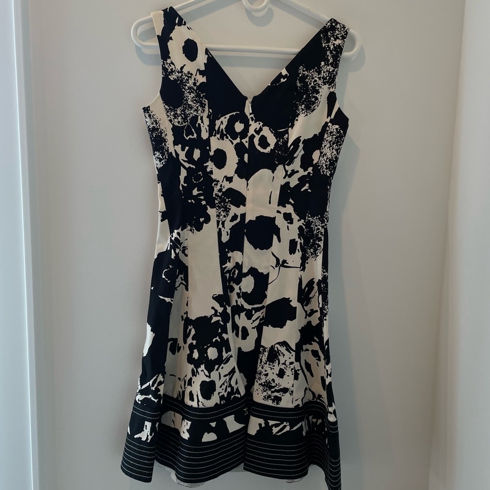 Nine West Black and White Floral Fit-and-Flare Dress